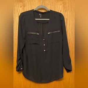 Maurice Black Long Sleeve Blouse with Buttons. Sheer Fabric. Size Medium